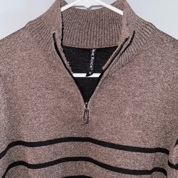 Men's Brown Striped True Rock 1/4 Zip Sweater Medium - Picture 3 of 6